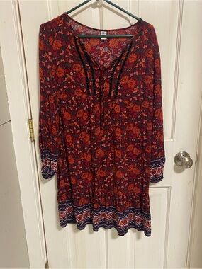 Old Navy-Boho Floral Long-Sleeve Dress - Red